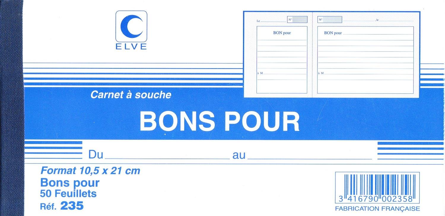 ELVE Lot de 10 Carnets à Souche BONS POUR 105x210 50 Feuillets 80g avec Talon