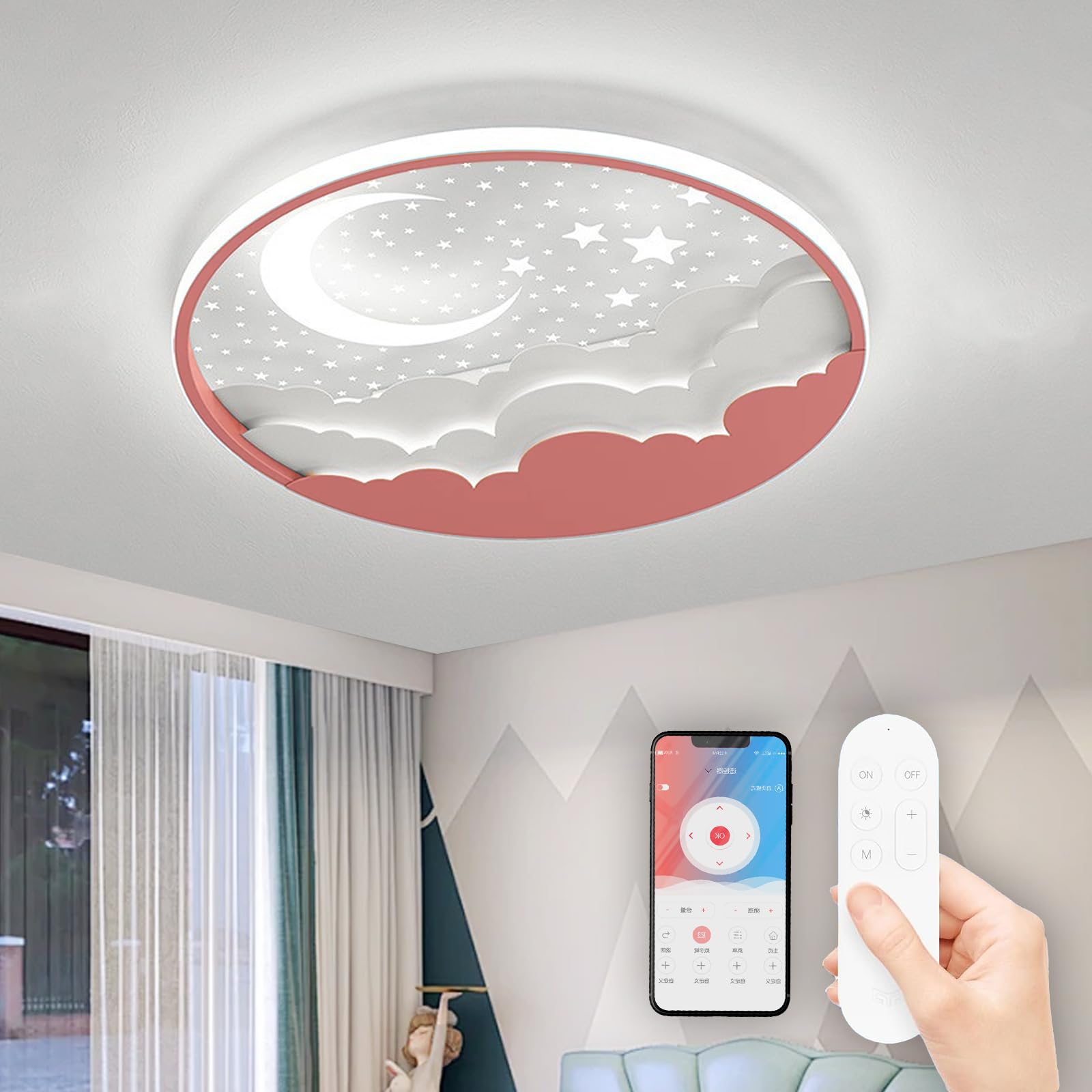 Lampa Sufitowa LED, Nowoczesna Okrągła Lampa Dziecięca, Dziecięca Sypialnia Lampa Sufitowa ściemniana Za Pomocą Akrylowy Abażur, Oświetlenie Wewnętrzn do pokoju dziecka, sypialni, salonu