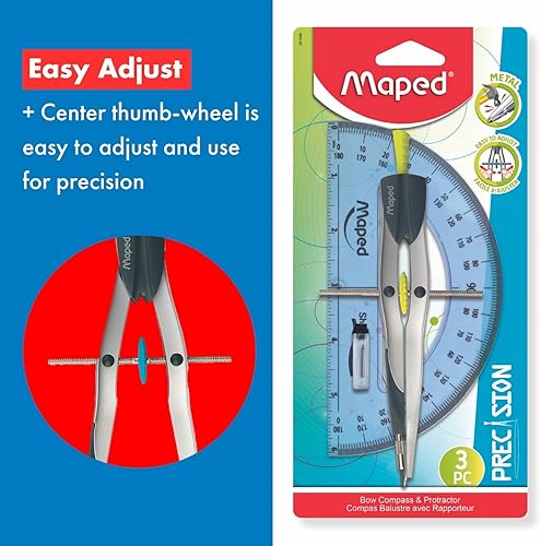 Miniatura 4 de Maped 291049 - Brújula y transportador de arco de metal de precisión, juego de 3 piezas