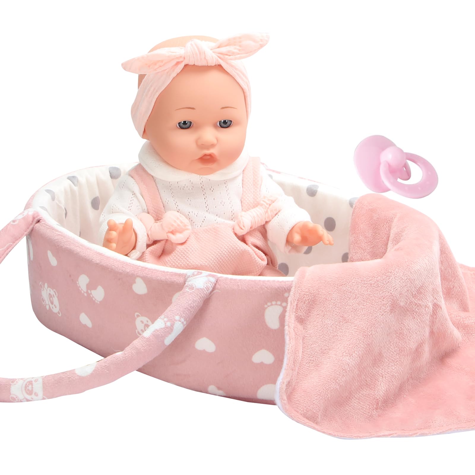 FADALEA 12 Inch Baby Doll with Doll Clothes Outfits, Bassinet, Headband, Pillow, Blanket and Pacifier