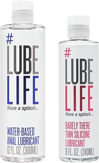 LubeLife Access Bundle, Barely There Thin Silicone Lubricant and Water-Based Anal Lubricant, Paired Perfectly for All Bedroom Fun, for Men, Women and Couples, 12 Fl Oz