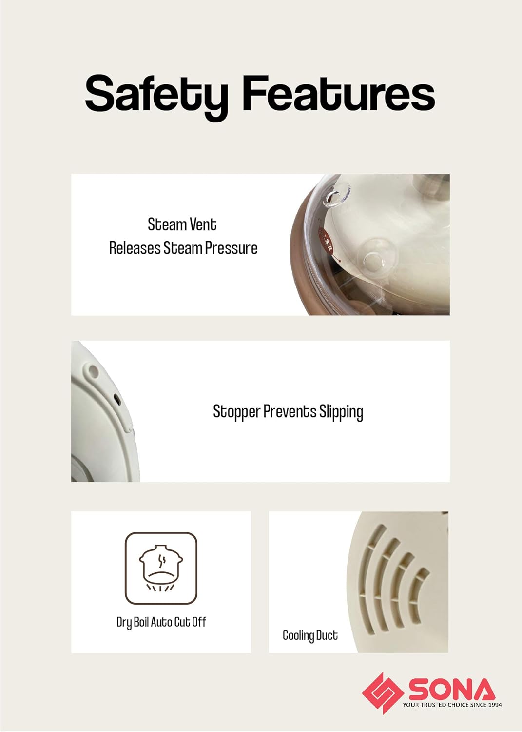 Image showing two 0.5L small ceramic pots, one 2.5L large ceramic pot, and a steaming rack