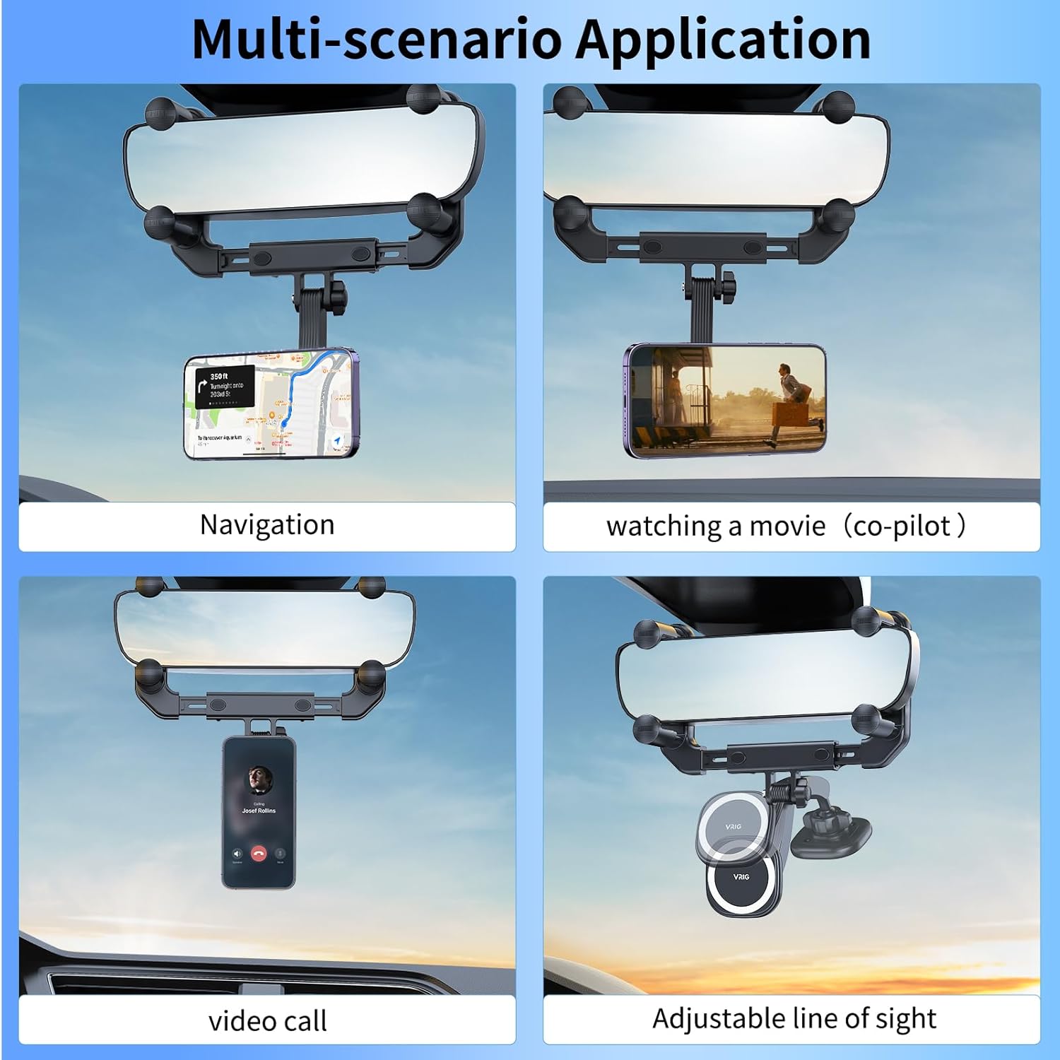 VRIG MG-15 Magnetic Rear View Mirror Phone Holder for car [Big Rear Mirrors Friendly],Magsafe Hands Free 360 Rotating Strong Magnet Cell Phone Mount Fit for iPhone 16/1514/13/12 Series