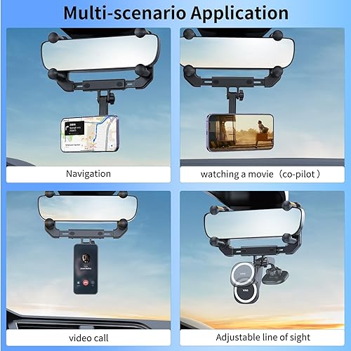 Miniatura 5 de VRIG MG-15 - Soporte magnético para espejo retrovisor para automóvil compatible con espejos traseros grandes, Magsafe manos libres 360 giratorio