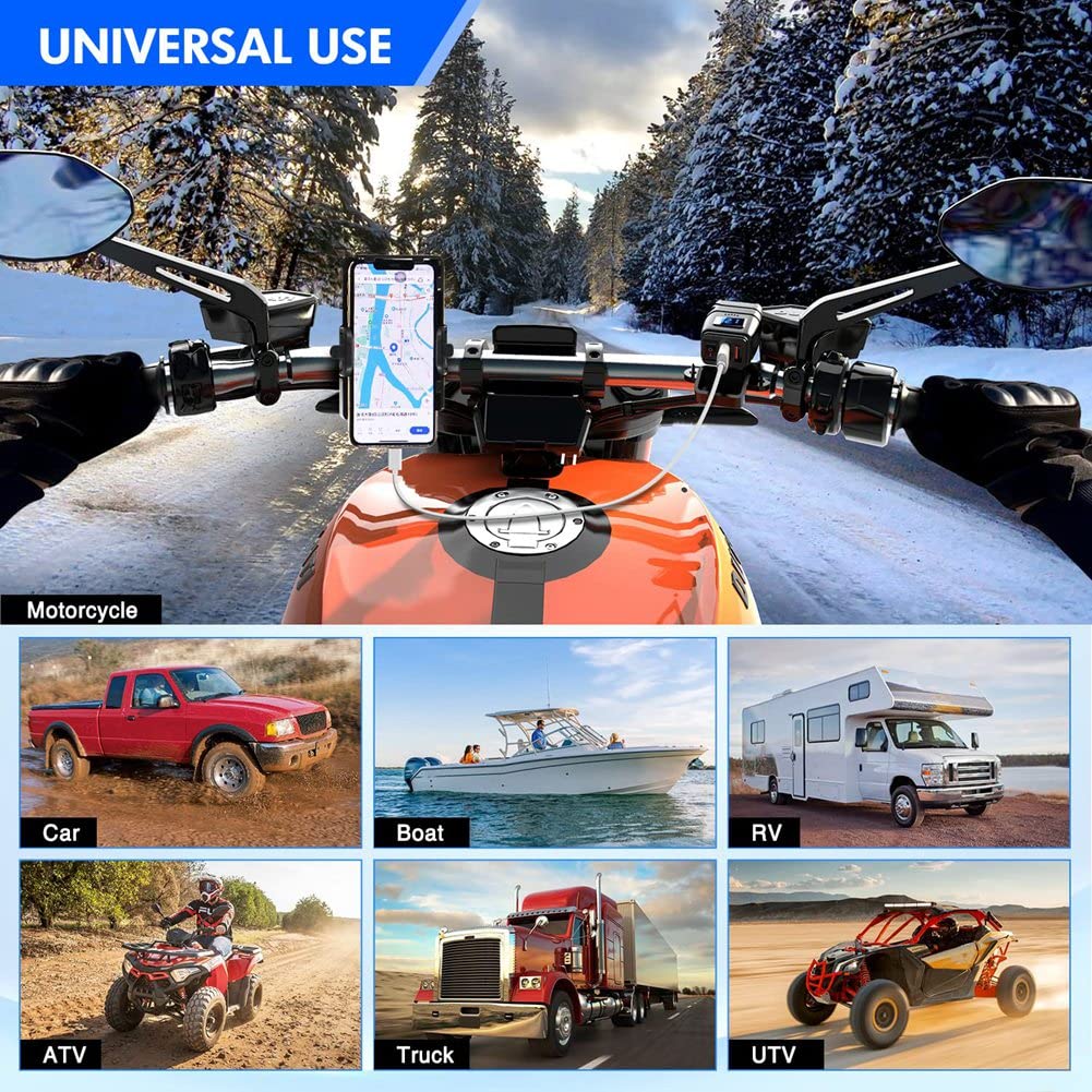 Srutueo Motorcycle USB Charger 6.8A Quick Charge 3.0 Dual USB Motorcycle Phone Charger Motorcycle Accessories, Black, 500367123