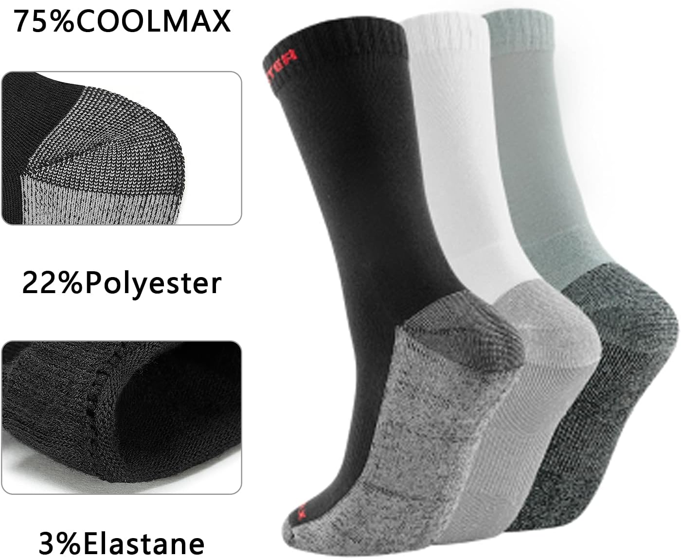 ROCKROOSTER Combo Casual Crew Socks Moisture Control Durable Athlete Socks for Men, COOLMAX, Breathable (9 pack)