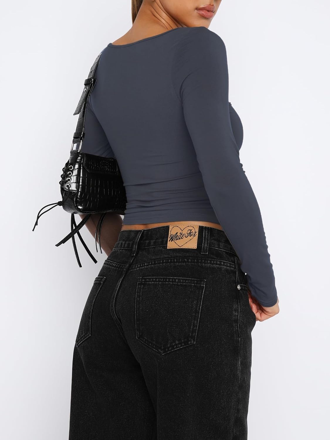 Women's Long Sleeve Going Out Crop Top Sexy Pleated Trendy Shirt Sweetheart Neck Y2K Ruched Cropped Tops - Image 3