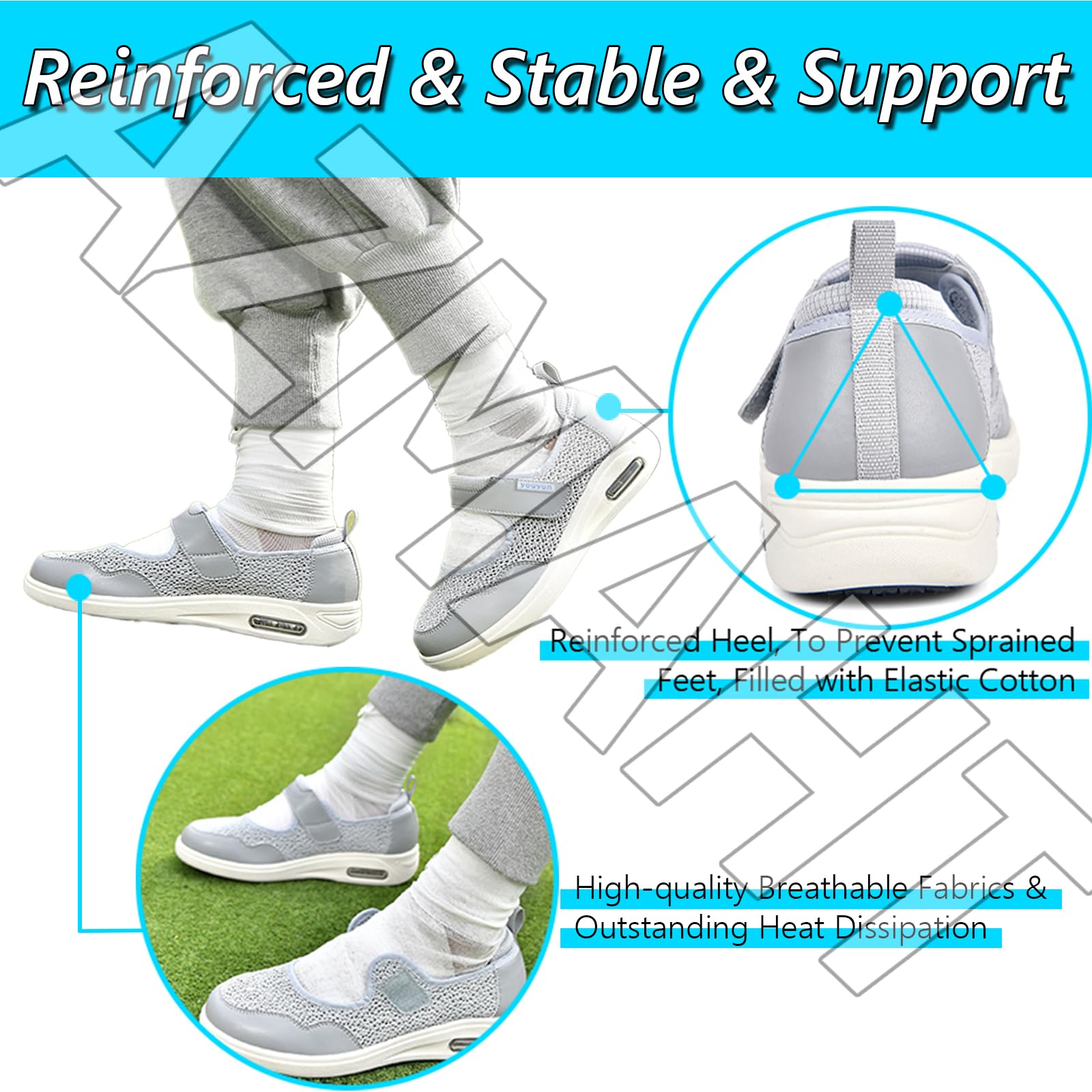 Scarpe Donna Ortopediche Eleganti Comode Anziana Estive Anziani per diabetici Extra Largo Regolabile Passeggio gonfiore dei Piedi Ampie Larghezza Hook And Loop sanitarie,Blu,38 EU