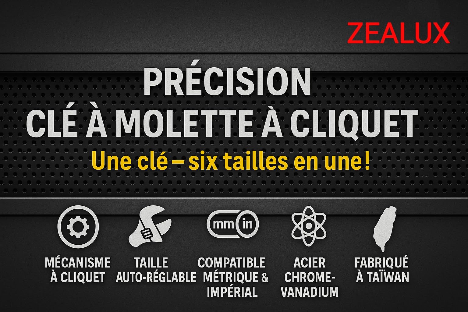Zealux Tools Llave ajustable de acción de trinquete – Compatibilidad de varios tamaños (9-32 mm), acero CR-V duradero, herramienta versátil 6 en 1 para uso doméstico y profesional, fabricada en