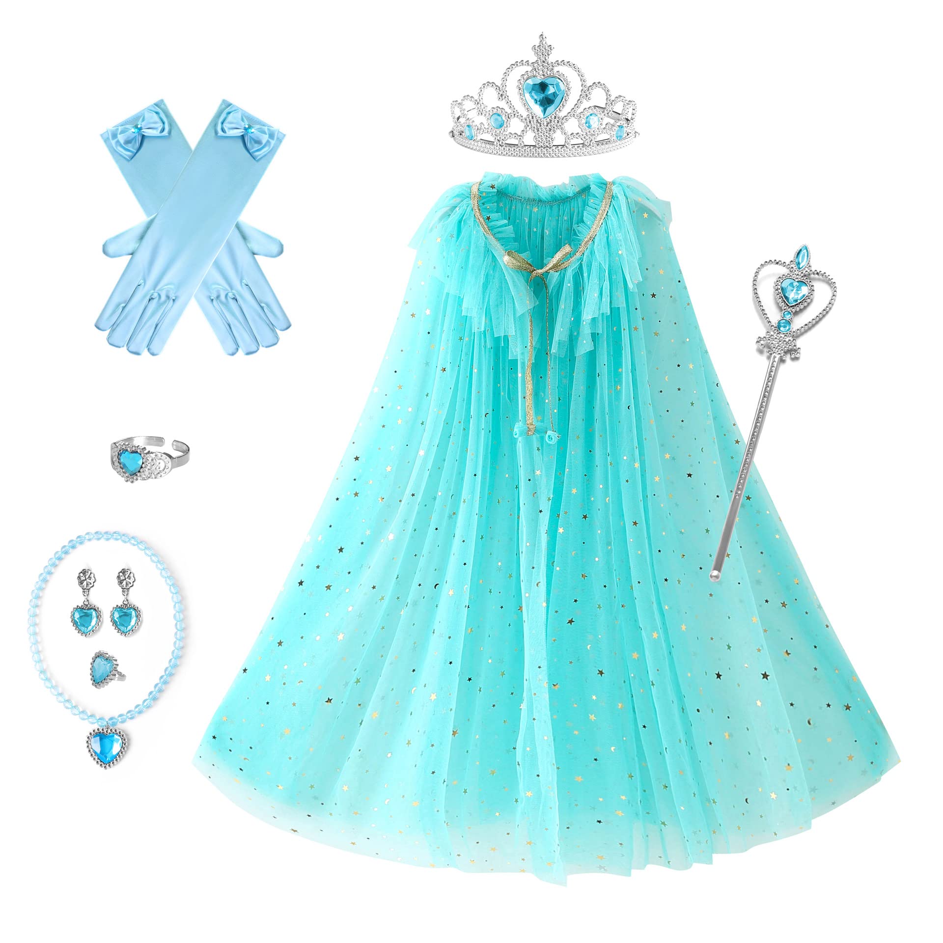 e-super Princess elsa Cape with Accessories Jewelry, Princess Costume for Holiday Gift