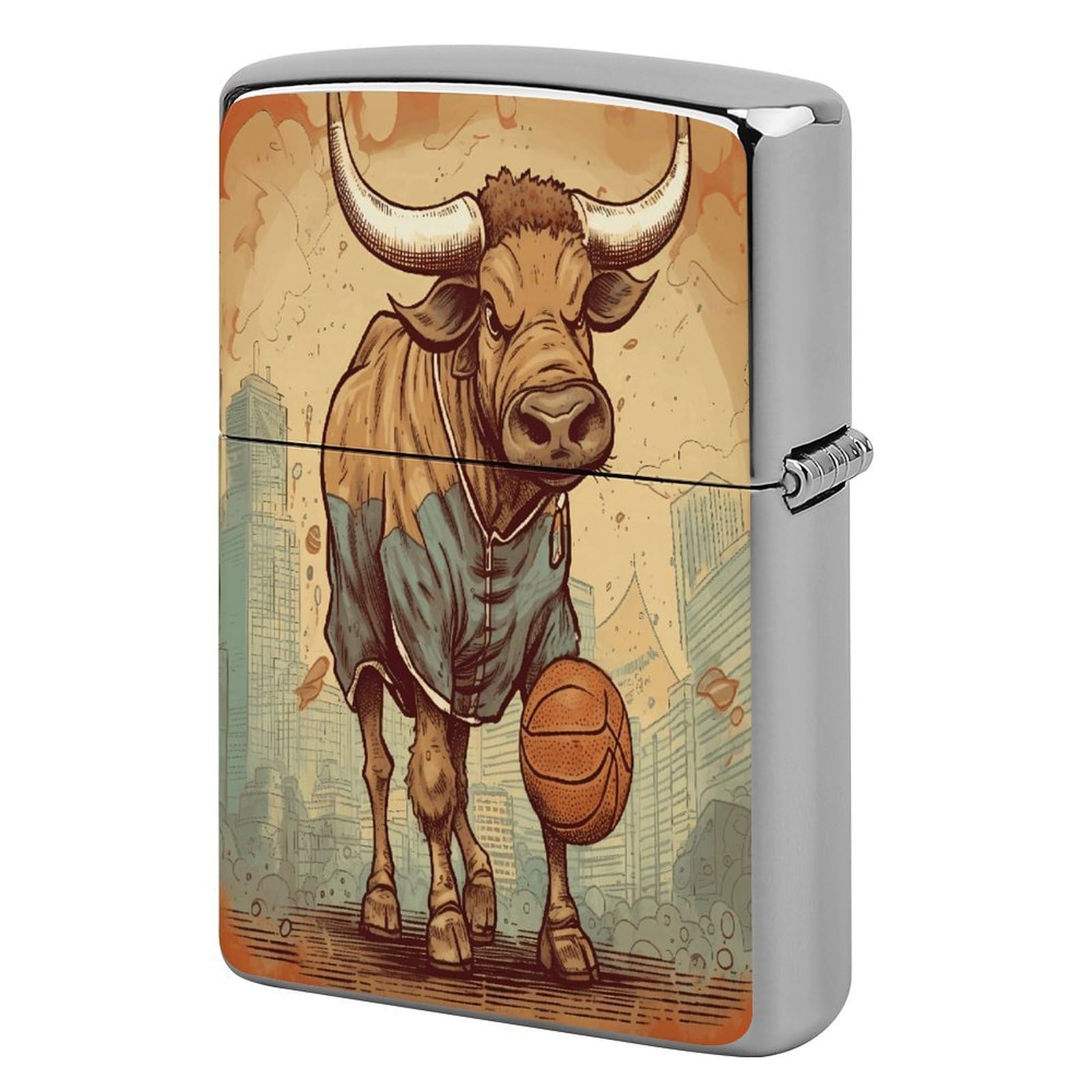 Btcowzrv Style Hand Drawn Bull Pattern Metal Lighter Case Sleeve Cover Holder