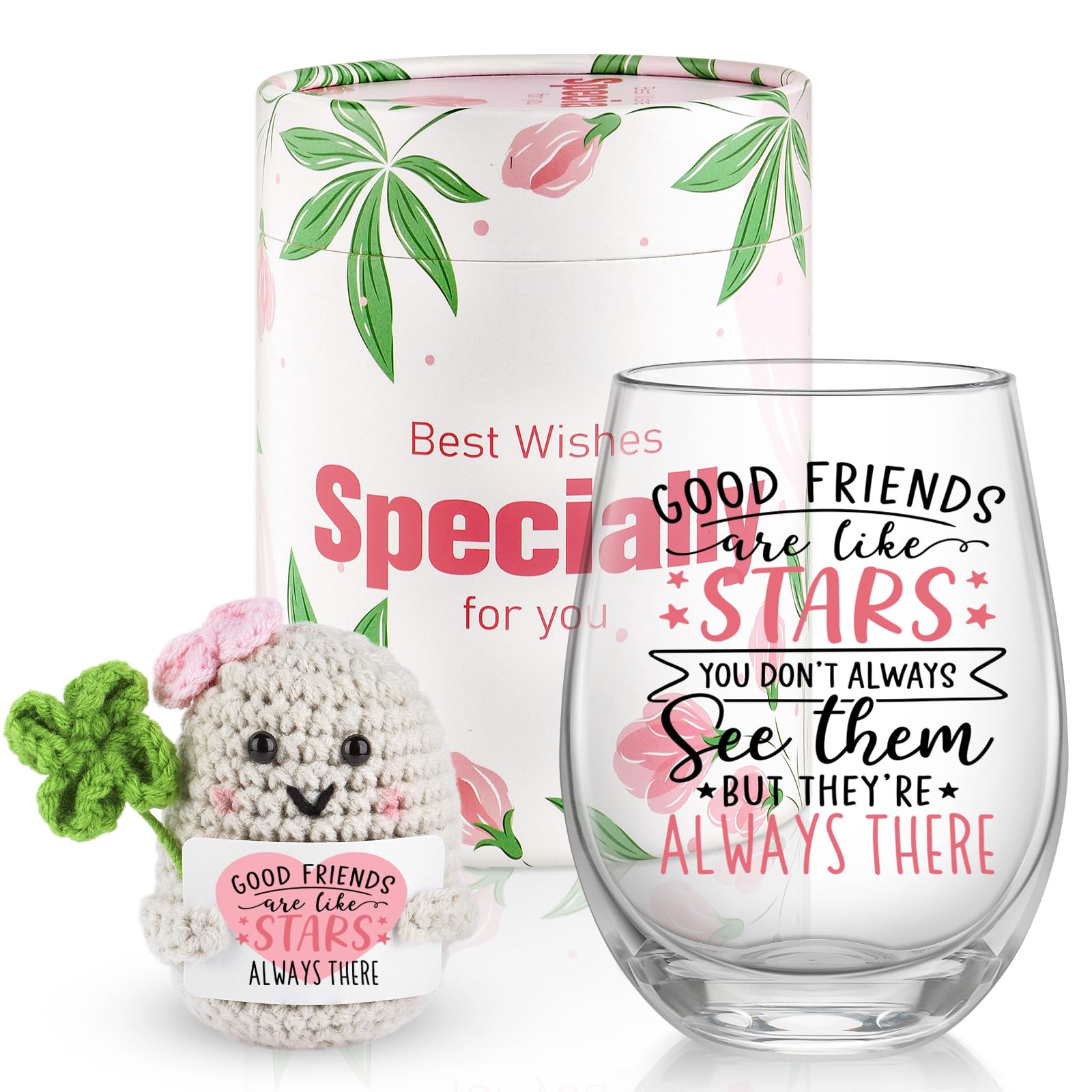MUJUZE Friendship Wine Glasses Gifts, Friend Birthday Gift for Women