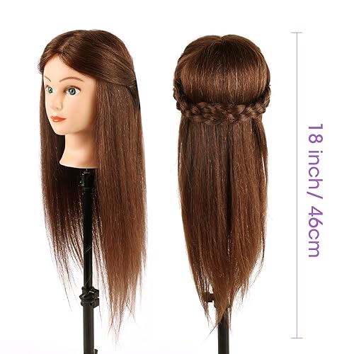 Miniatura 8 de Cabeza de maniquí con 100% cabello humano, 46 cm de pelo real para cosmetología, maniquí para peluquería, cabeza de muñeca para práctica y