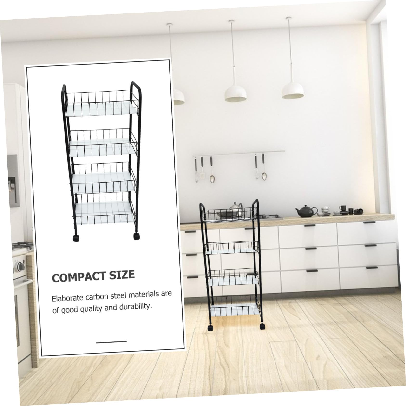ABOOFAN Carrello Portaoggetti Nero A 4 Ripiani Mobile Per La Casa Per La Cucina Per Il Bagno Robusto in Acciaio Carbonio