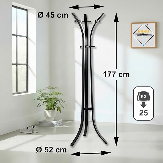 HAKU Coat Stand Metal Black Height 177 x Diameter 45 cm Modern Style