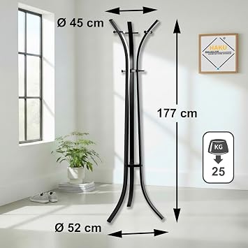 HAKU Coat Stand Metal Black Height 177 x Diameter 45 cm Modern Style
