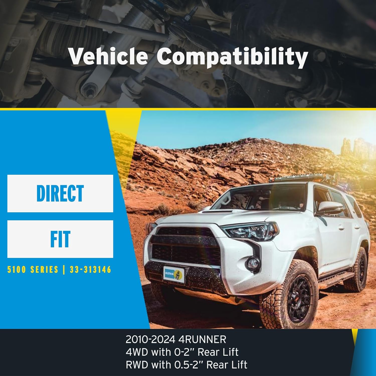 5100 Series Pair of Rear Shocks fits 2010-2024 4Runner with 0-2" Rear Lift | Improves Ride Quality, Handling, and Comfort | Easy to Install | 33-313146