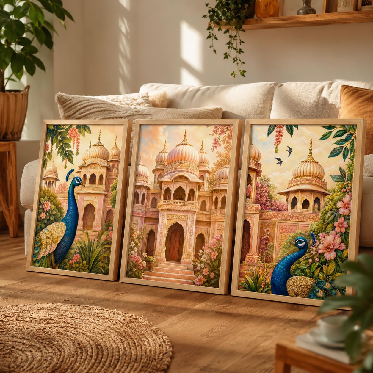 Livin'luxe Peacock Wall Art Set - 3 Floral Paintings -12