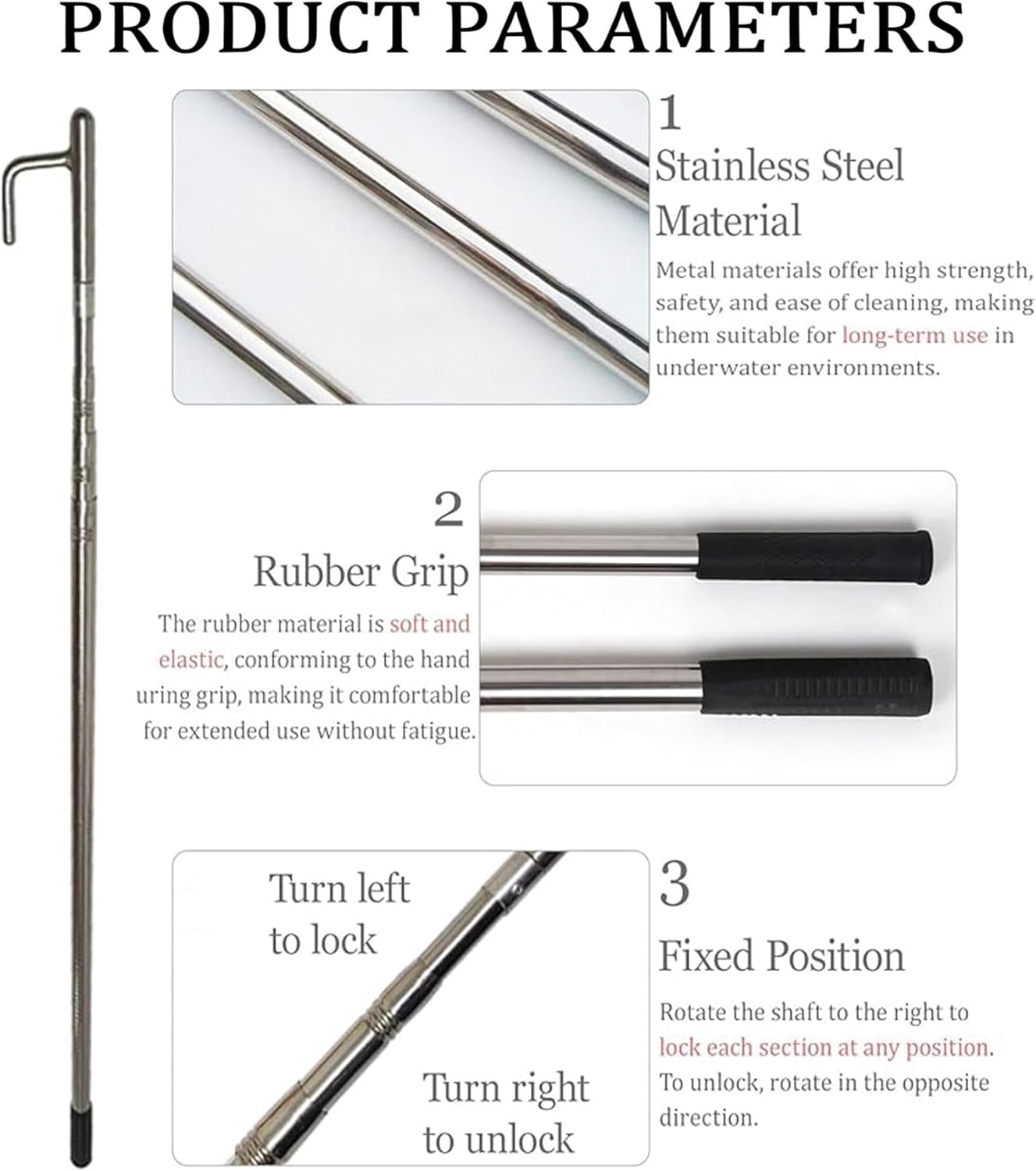 Telescoping Boat Hook - Stainless Steel, Floating, Multi-Purpose Extender for Mooring, Docking, and Hanging - Perfect Marine Accessory for Boaters