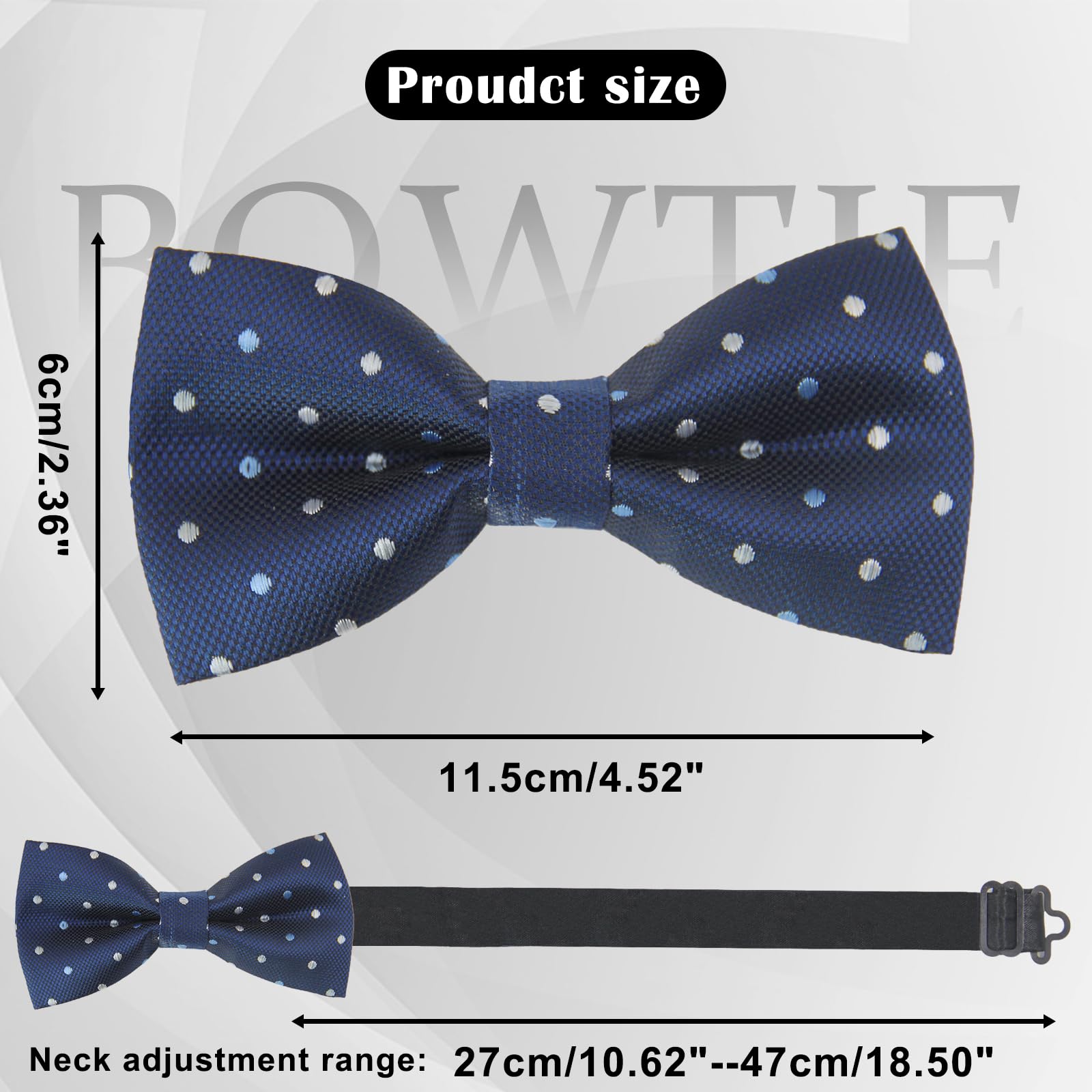 Luckyvestir Bow Tie,Black/Red Bow Ties for Men, Pre-tied Men's Bow Ties, Adjustable Polka Dot Bowtie (Z:White&Blue)