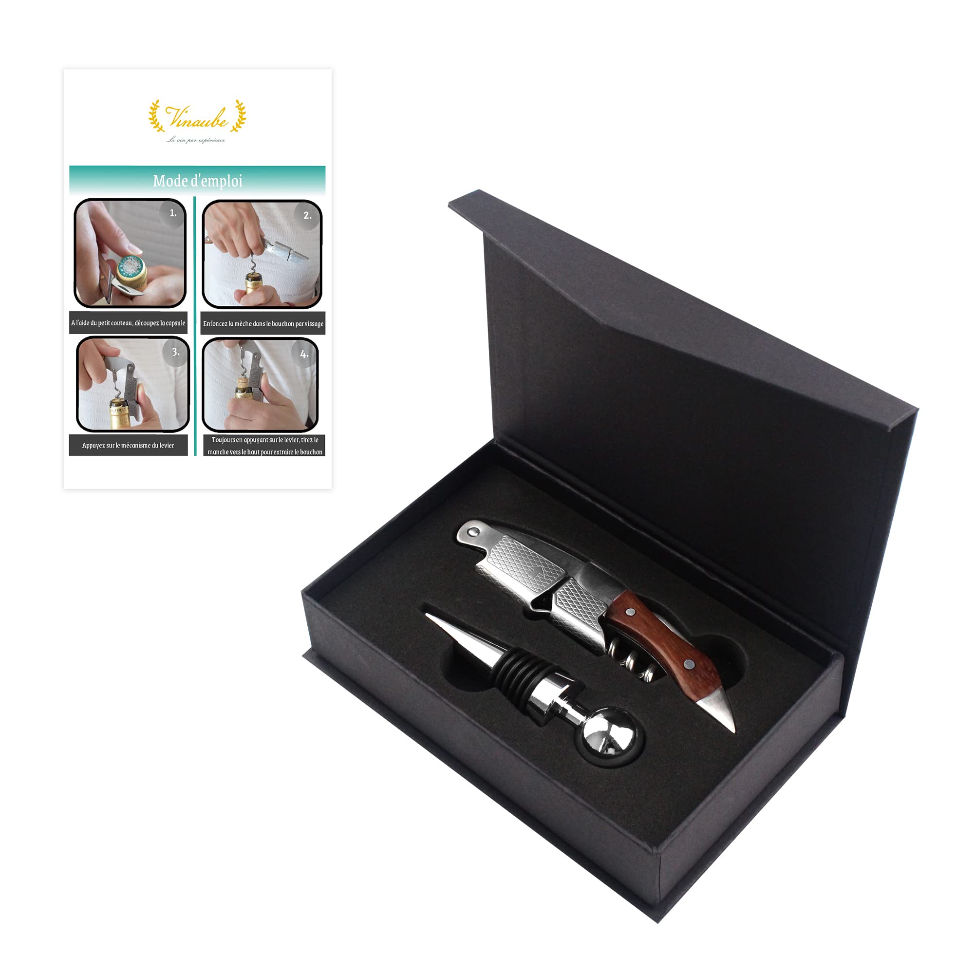 Lot De 5 Ouvre-bouteilles Professionnels Sommelier - Acier Inoxydable, Tire-bouchon, Décapsuleur Et Coupe-capsule Inclus, Vert Et Noir - 7