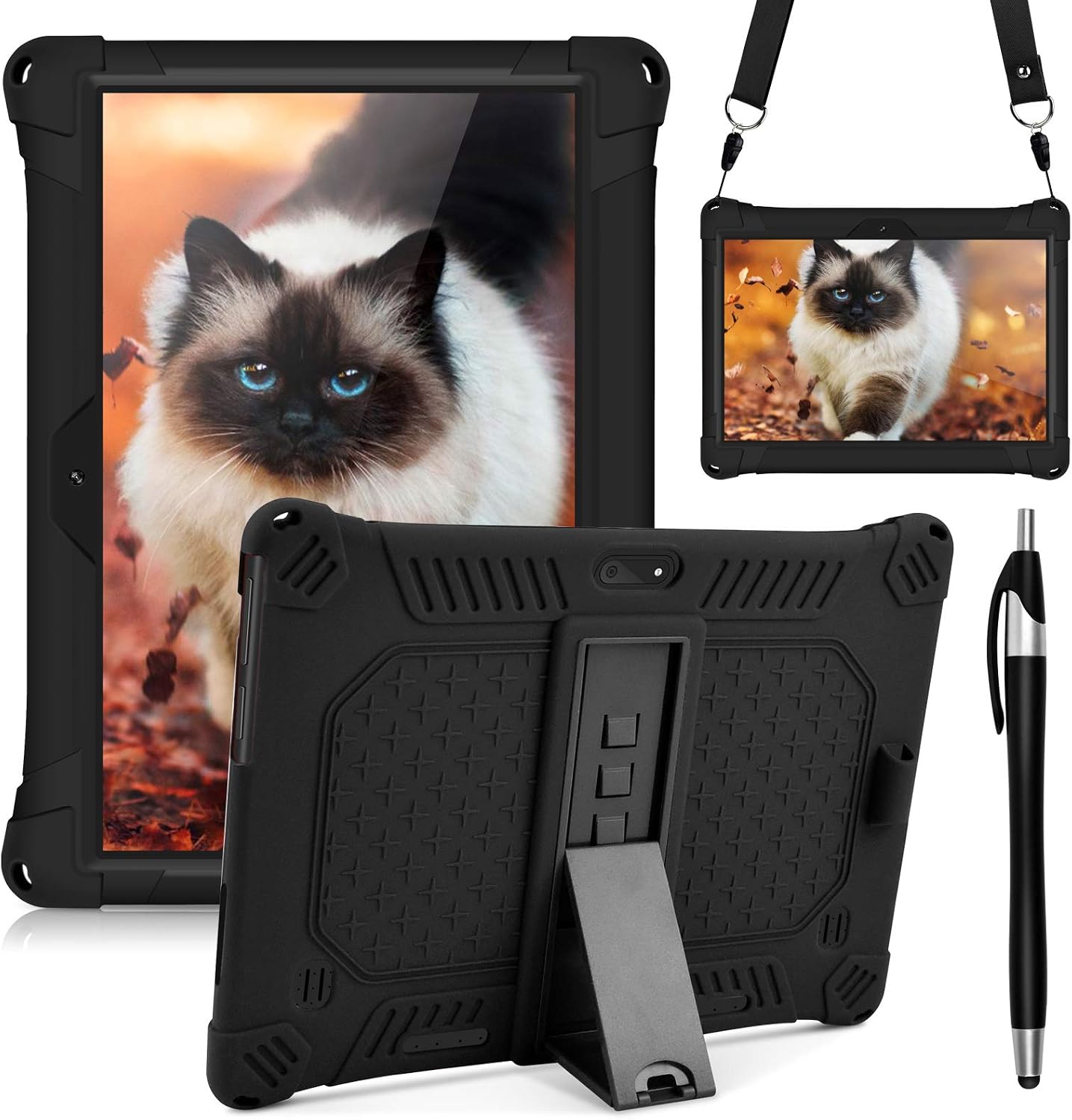 DETUOSI Case for YELLYOUTH 10.1 Tablet, Soft Silicone Lightweight Cover Compatible with Dragon Touch Notepad K10, ZONKO 10.1, Beyond Tab 10.1 inch, Lectrus 10.1, [Stylus Pen & Hand Strap], Black
