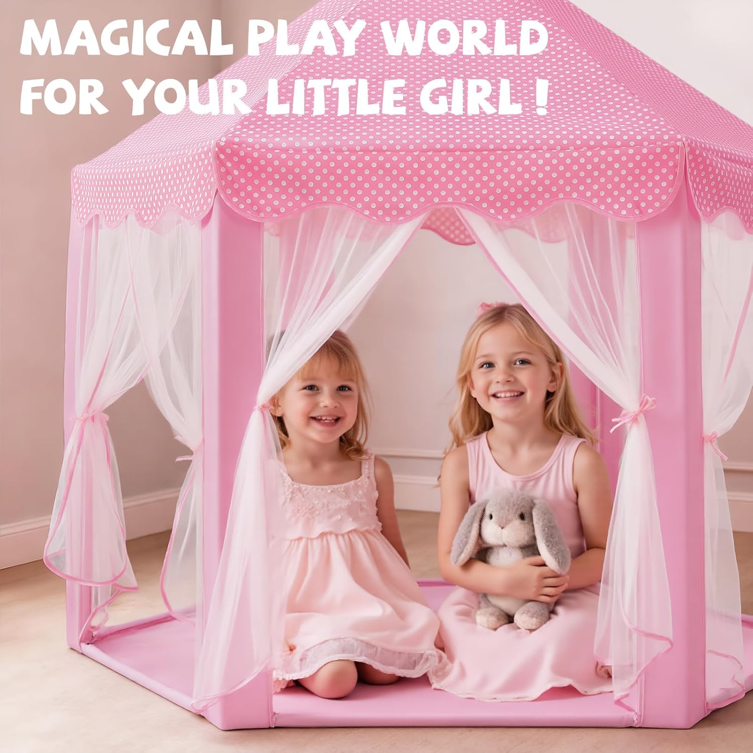 Sumbababy Princess Castle Tent for Girls Fairy Play Tents for Kids Hexagon Playhouse with Fairy Star Lights Toys for Children or Toddlers Indoor or Outdoor Games (Pink) - Image 6