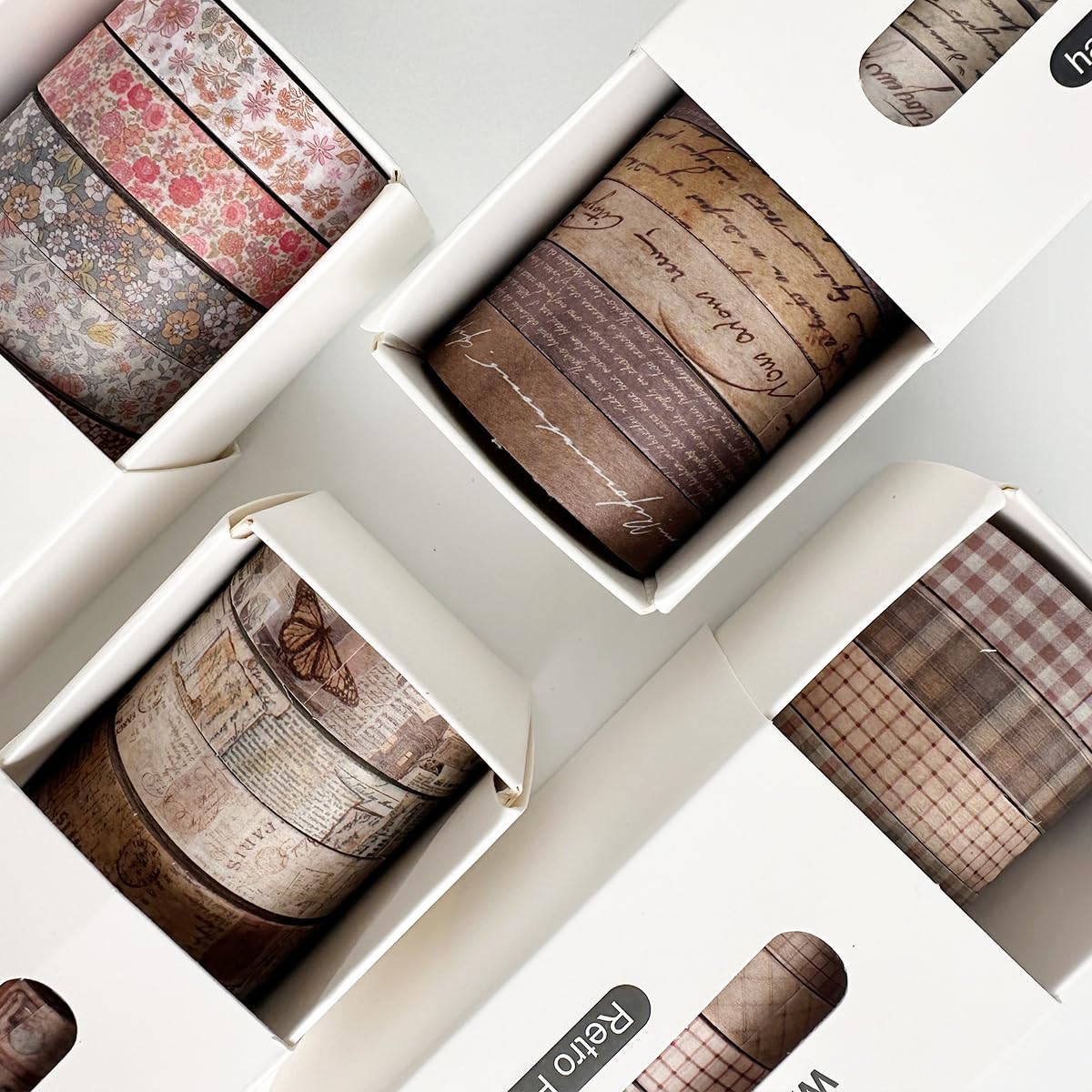 Zestaw taśm Washi w stylu vintage, 8 rolek, cienkie, dekoracyjne, antyczne wzory, taśmy maskujące do sztuki, rękodzieła, dzienników, planerów, scrapbookingu, pakowania (małe kwiaty)