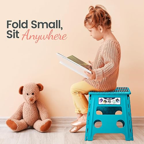 Miniatura 237 de Delxo Taburete plegable de 9 pulgadas, taburetes negros plegables para niños, taburete plegable portátil con asa, taburete plegable para cocina