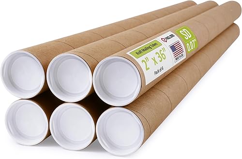 Miniatura 85 de Tubo de correo de papel kraft reforzado de 2 x 36 pulgadas, paquete de 1 tubo con 2 tapas, tubo seguro aprobado por USPS para pósteres, tubo