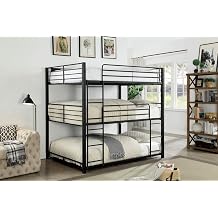 Full Tripe Decker Bed Contemporary Style Attached Two Ladders Full Metal Structure with Guard Rails Sand Black Finish