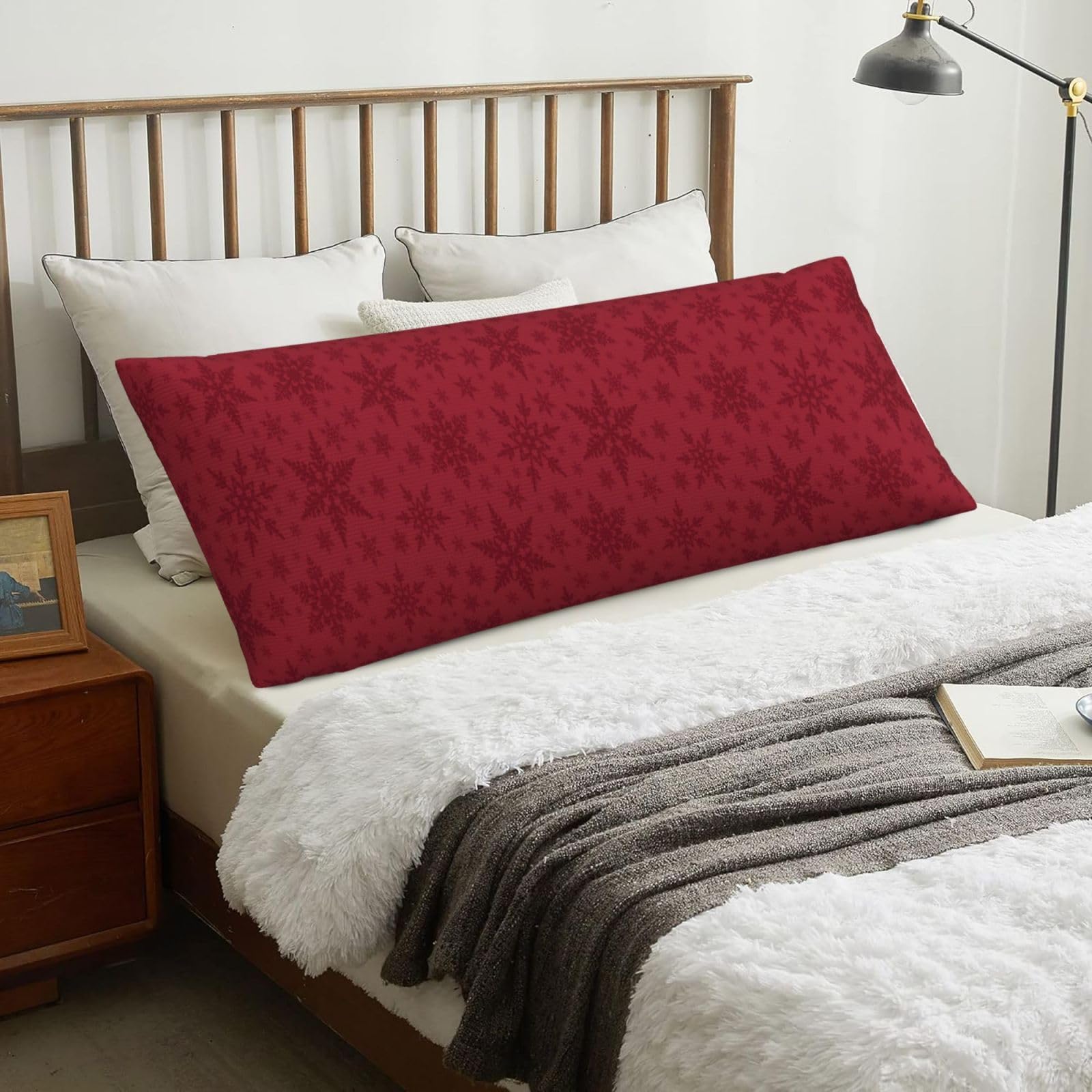 Christmas Red Christmas Snowflake, Body Pillow Cover with Zipper,Long Body Pillowcase 20 x 60 in
