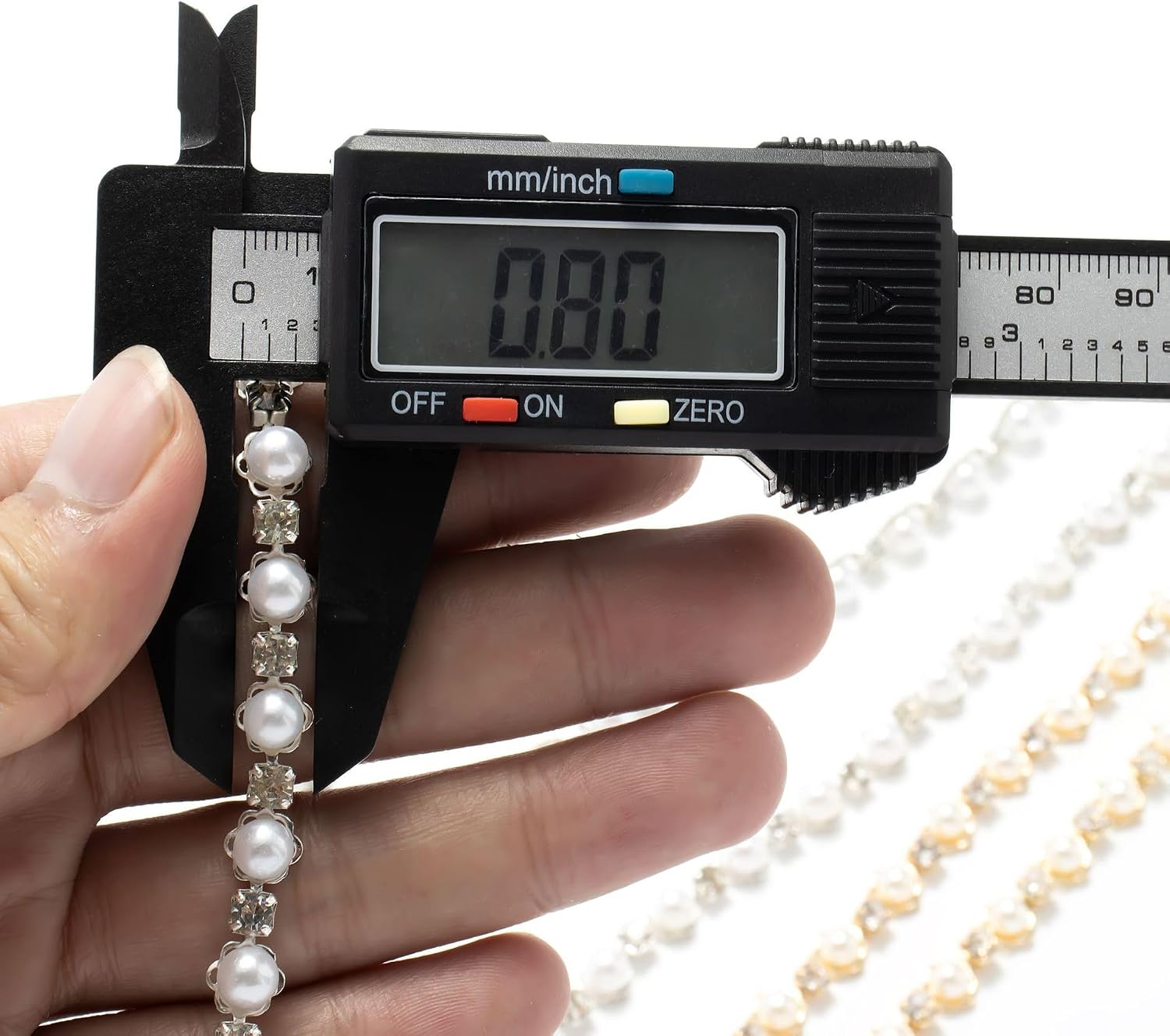 1.7Meters 0.3'' Wide Pearl Rhinestone Trim Fringe Ribbon Tassel Chain Rule Diamond Crystal Beaded Fringe Belt for DIY Sewing Clothing Craft Wedding Decoration (Silvery White)