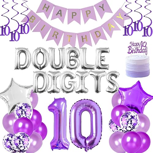 Purple 10th Birthday Decorations for Girls, Double Digits Birthday Decoration Su