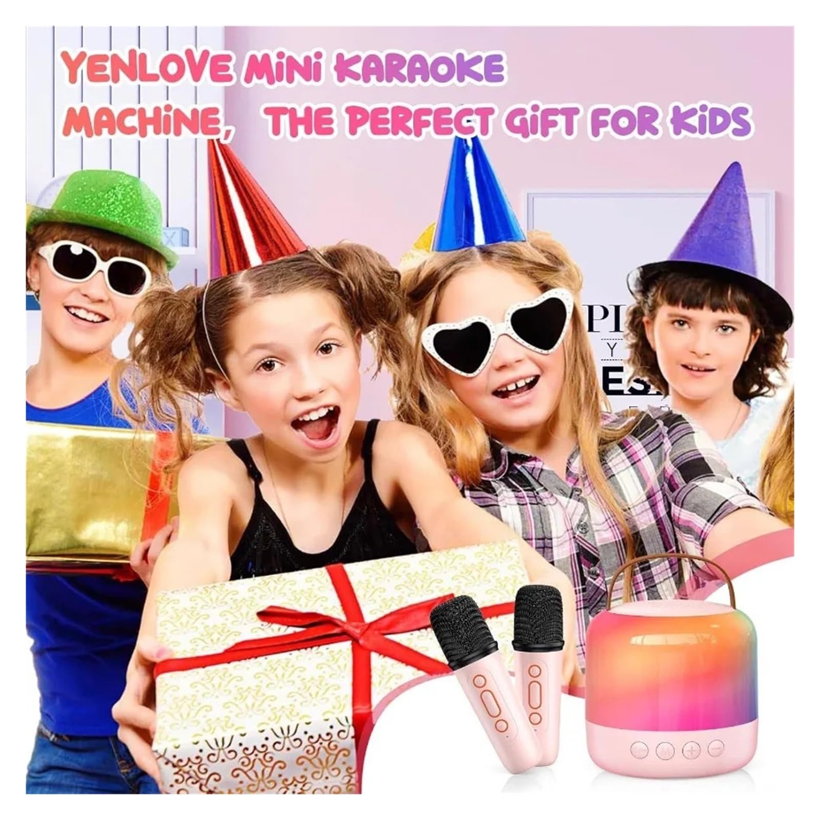 Mini Sprzęt Do Karaoke Z 2 Mikrofonami Bezprzewodowymi Przenośny Głośnik Bluetooth, Prezenty Urodzinowe I Świąteczne Dla Dzieci, Dziewcząt Chłopców Uniwersalna Kompatybilność