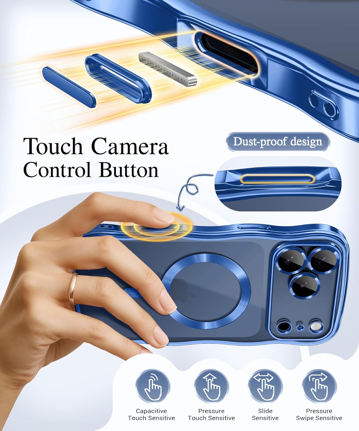 GVIEWIN for iPhone 17 Pro Max Case [Compatible with MagSafe][Upgraded Full Camera Protection][Cute Wave Frame] Glossy Slim Shockproof Protective Magnetic Phone Case for 17 Pro Max 6.9'', Clear/Blue - Image 3