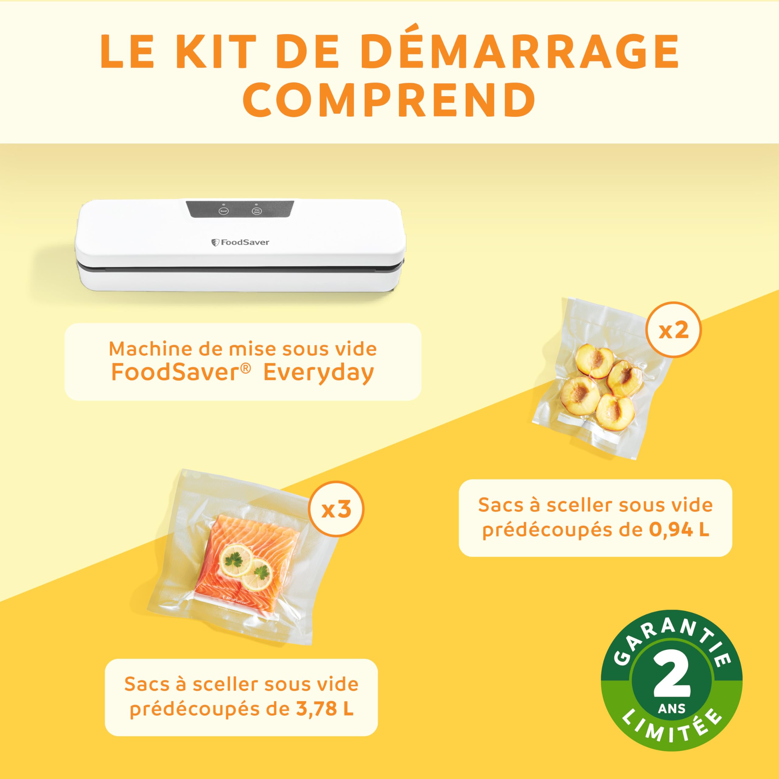FoodSaver Everyday Machine Sous Vide Alimentaire | Conserve la fraîcheur de vos aliments | Appareil de mise sous vide avec design compact | Avec 5 sacs d'emballage sous vide (0,94L & 3,78L) | VS0290X