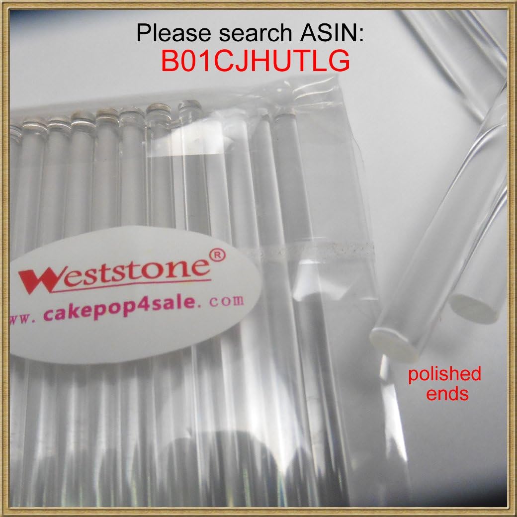 Weststone - 50pcs 8" X 5/32"(4mm) Solid Crystal Clear Sticks for Cake Pops Lollipop Candy and cake toppers - Reusable and no hollow (8 in x 4mm)