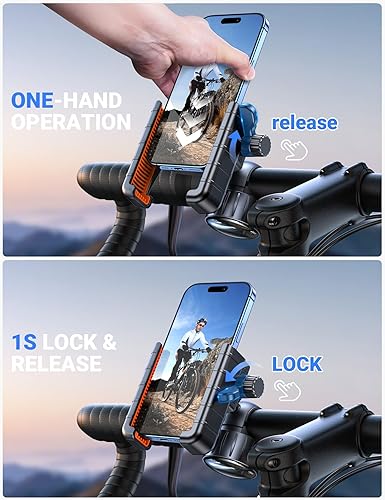 Miniatura 3 de Coolpow Soporte para teléfono de bicicleta compatible con cámara y bloqueo de 1s, soporte para teléfono de motocicleta, soporte giratorio de 360