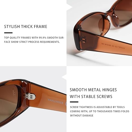 Miniatura 4 de VANLINKER Gafas de sol rectangulares polarizadas pequeñas de moda para mujeres y hombres, retro de los años 90, VL9787