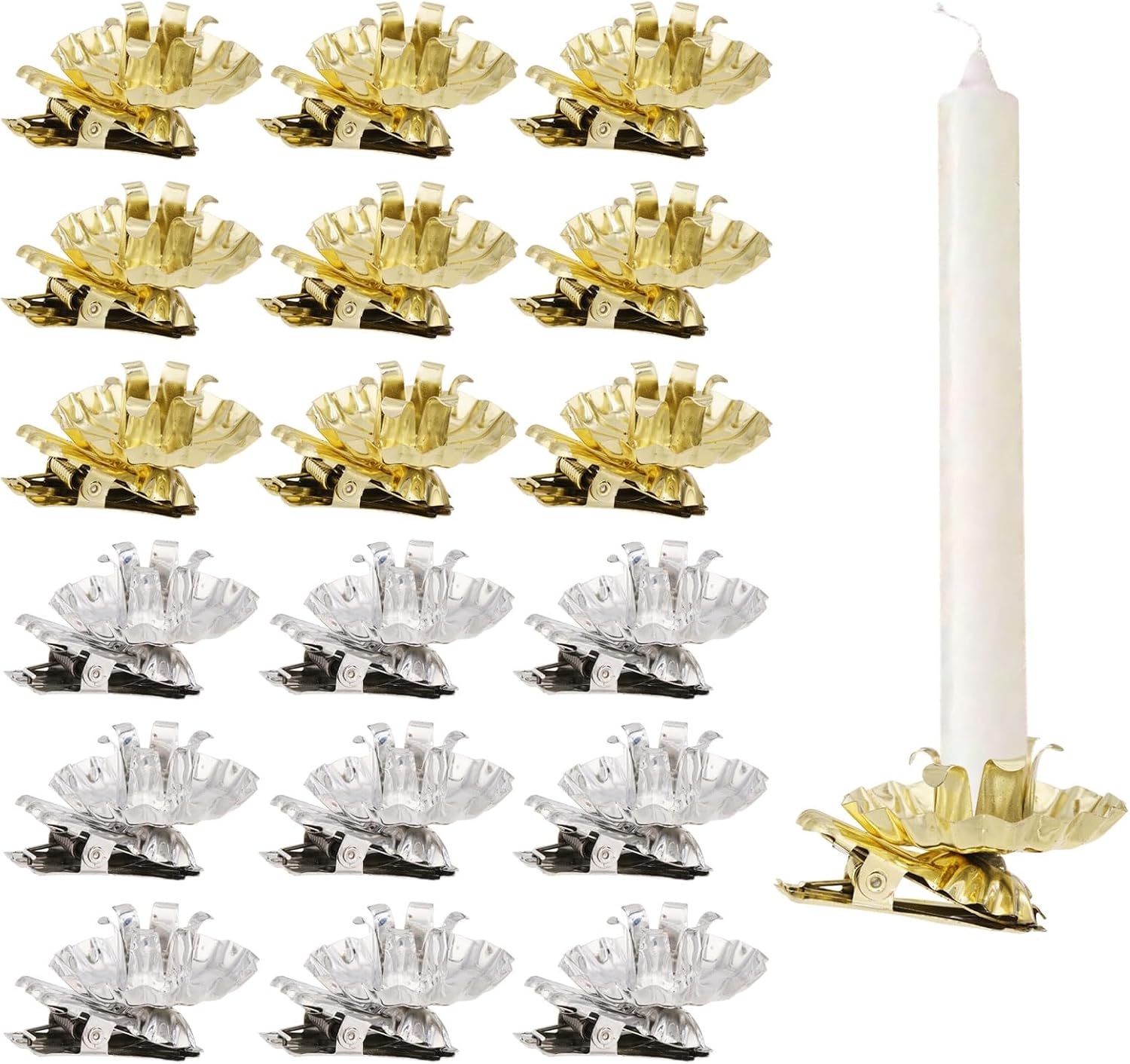 CHGCRAFT 40 Pcs 2 Colors Christmas Tree Candle Holders Flower Pattern Tree Candle Clips for Home Hotel Restaurant Decor Reusable Halloween Decoration with Clip, Inner Diameter 0.59 inch