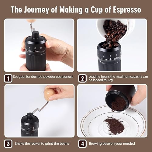 Miniatura 5 de Suvykep molinillo de café manual, molinillo de café de rebabas cónicas de 6 estrellas de acero inoxidable CNC manual. Ajustes de molienda ajustables