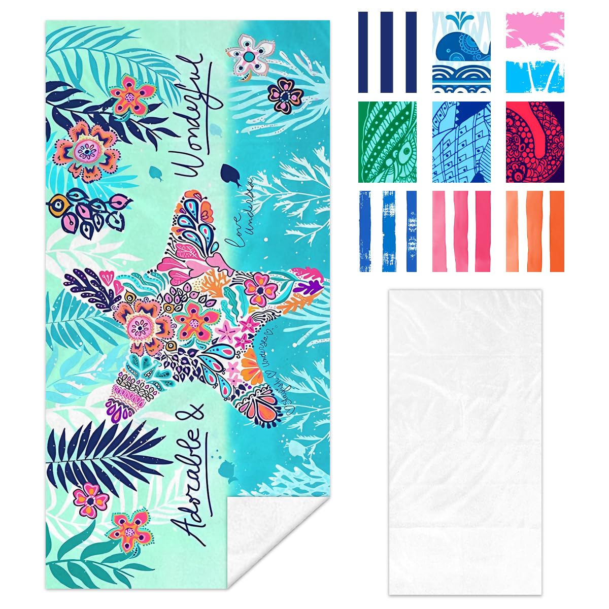 Starfish Beach Towel - 35x70 Inch Fast Dry Microfiber Towel, Lightweight & Versatile for Beach, Pool, Yoga, Travel, Ideal as Beach Blanket & Vacation Essential