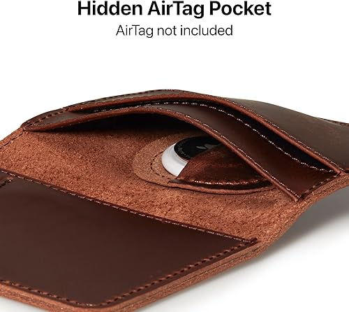 Vista 2 de Cartera AirTag de cuero, Marrón oscuro, Cartera funcional delgada con bolsillo Airtag hecha de cuero real que es duradera