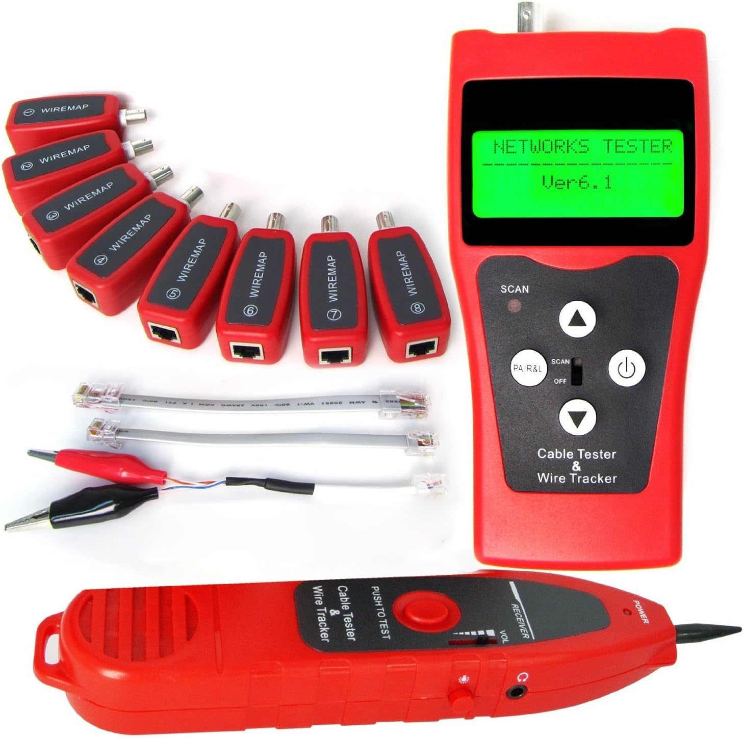 Mekarsoo 388 Multipurpose Network LAN Phone Audio Cable Tester with 8 Far-end Passive Test Jacks(Red)
