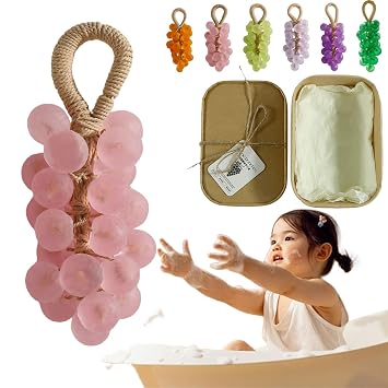 Crystal Grape Soap, Grape Soap On A Rope, Personalized Original Handmade Crystal Grapes Soaps Gentle Cleansing Soaps, Decorative Soapes Bars for Washing Hands Men Women 1 Pc Pink