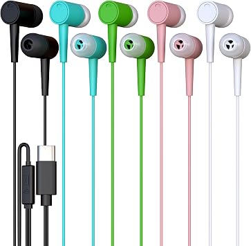 10 Pack Bulk Wired Earbuds, USB-C, in-Ear, Mic, Compatible with Phone, Tablet, Laptop, PC for School, Online Class, Meeting, Conference, Practice, Test, Mix