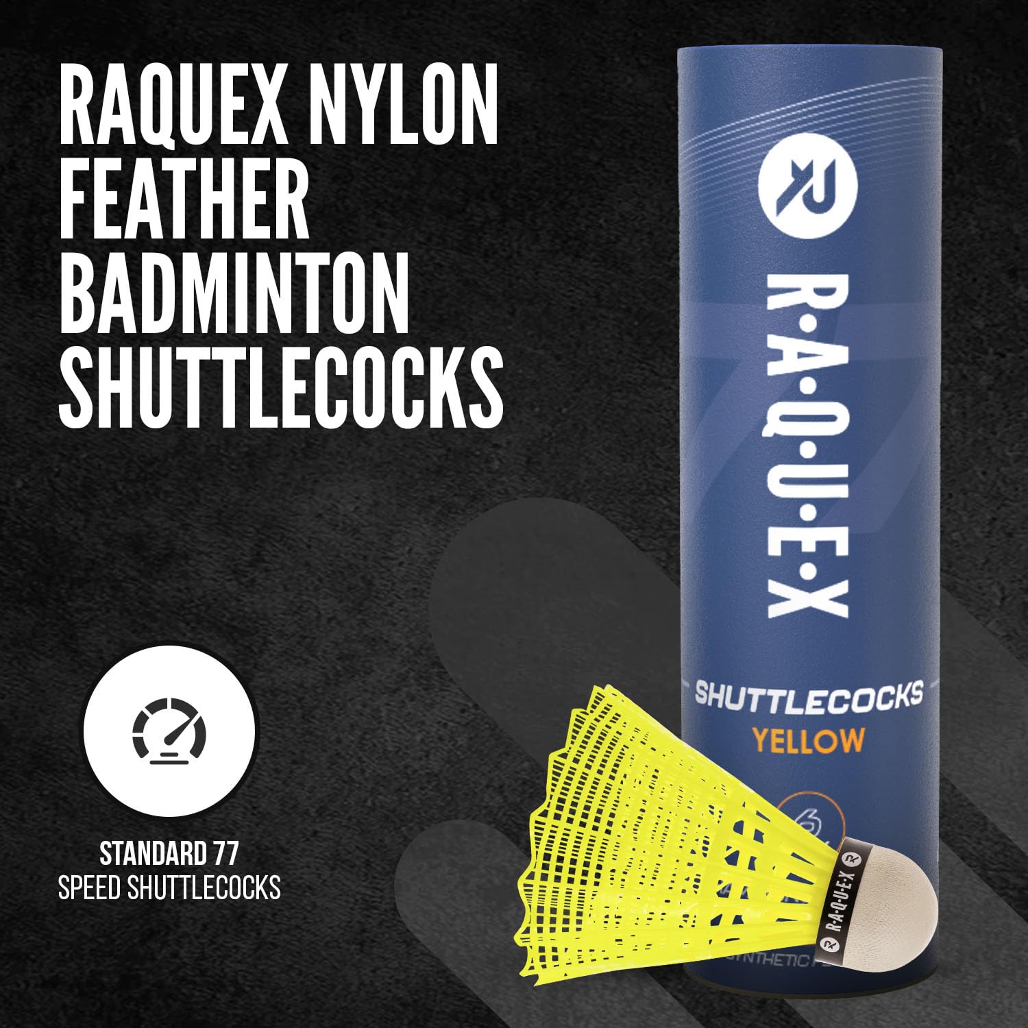 Raquex Badminton Shuttlecocks, Yellow/White, Tube of 6, All Natural Cork Shuttlecocks, Nylon Feathers, Three Speed Options - Image 2