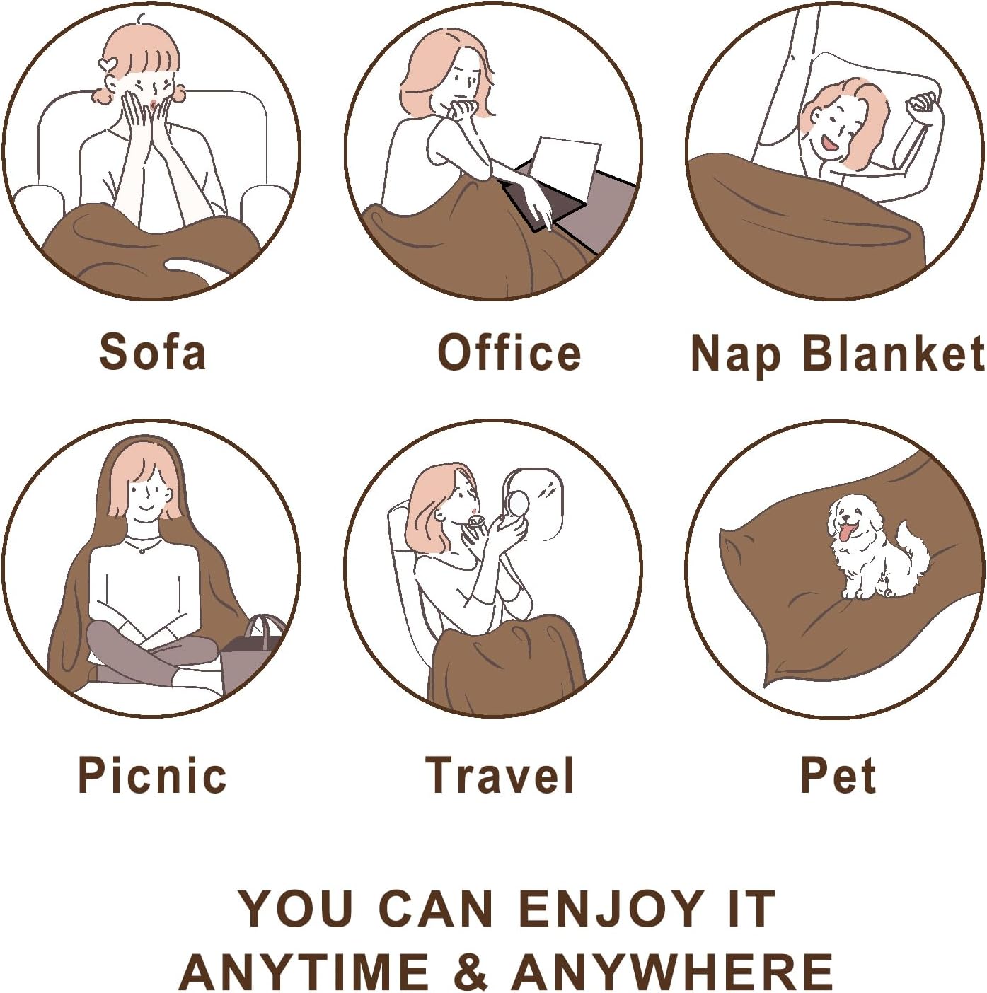 PLEASANT BOULEVARD | Fuzzy Throw Blanket Double-Sided Design Checkered Striped Waffe Lightweight Fleece Blankets for Bed and Couch Décor – Cozy, Soft, Cute for Women, Queen (90" x 90") Brown