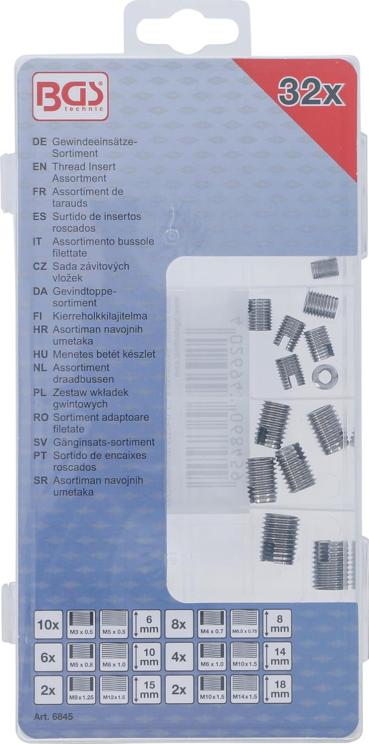 BGS 6845 | Thread Inserts Assortment | Self-Tapping | 32 Pieces